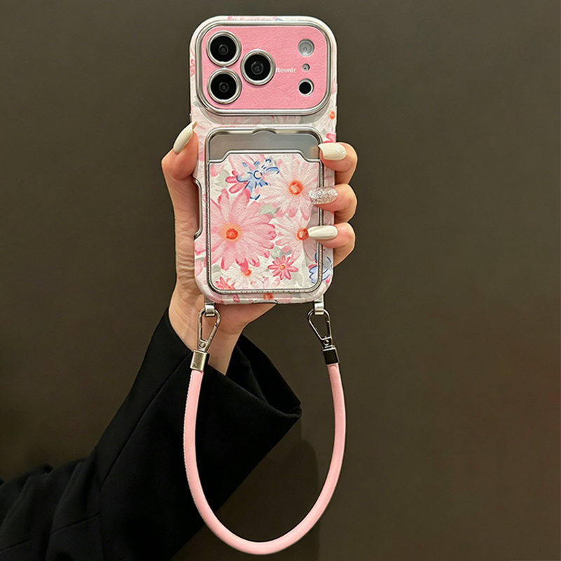 Pink Floral Faux Leather Textu - Leather Card Wallet 评论和价格