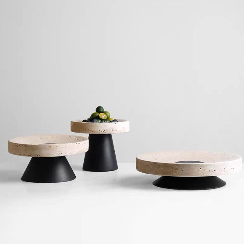 Beige Travertine Tray with Met - Marble Serving Board 评论和价格