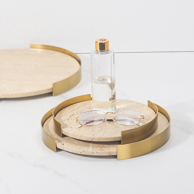 Round Beige Brown Travertine P - Marble Serving Board 评论和价格