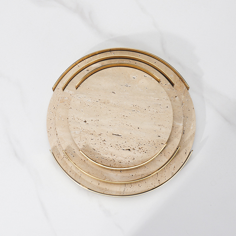 Round Beige Brown Travertine P - Marble Serving Board 评论和价格